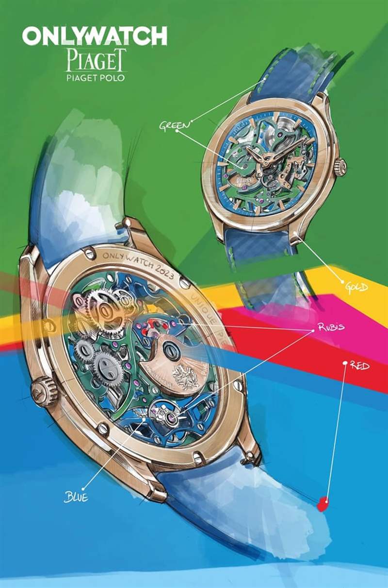 伯爵Polo鏤空表第一次呈現藍、綠、玫瑰金三色組合向知名藝術家致敬
