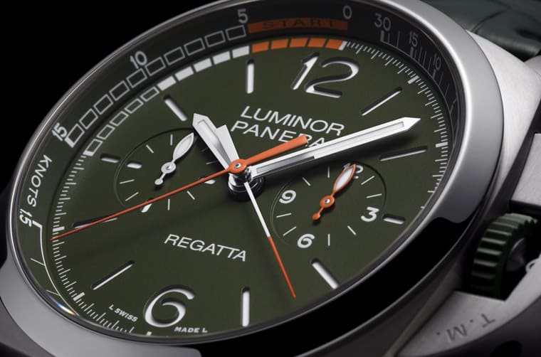 沛納海Luminor倒數(shù)計(jì)時功能手表改換鈦金屬搭配軍綠色面盤再出發(fā)